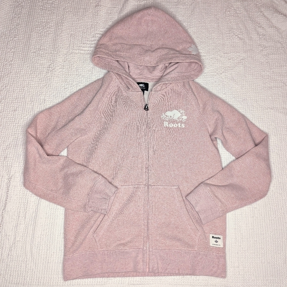 Roots║Pink Sparkly Zip Up Hoodie Sweatshirt║Girls Size XL